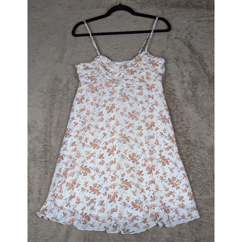 Kirious Los Angeles Floral Print Spaghetti Strap Dress Med White Orange Flowers